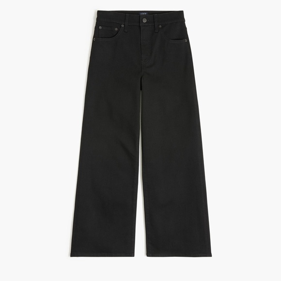 JCREW Size 27 27T Tall Black Wide-Leg Cropped Jean in All-Day Stretch $118 CB373 - Picture 2 of 6
